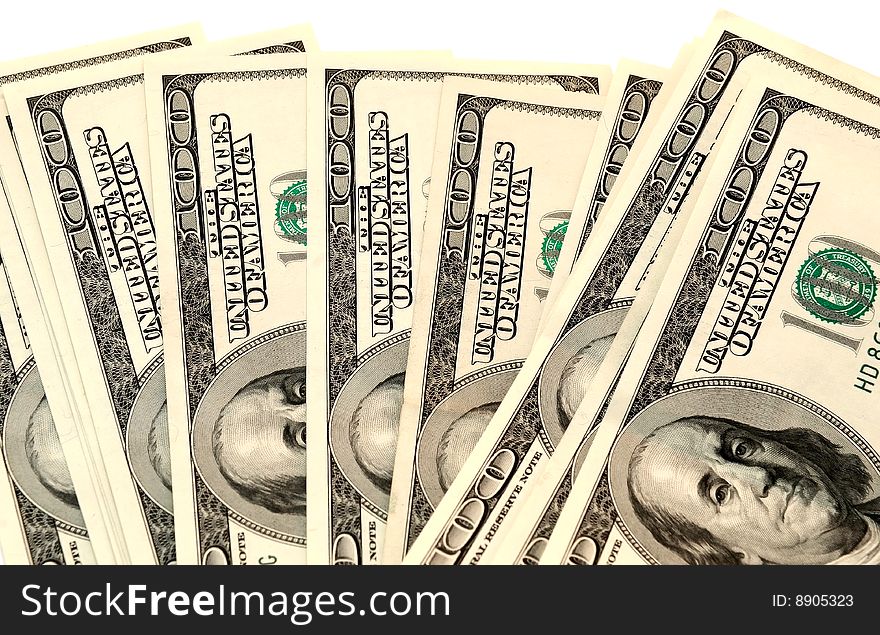 A few dollar banknotes on white