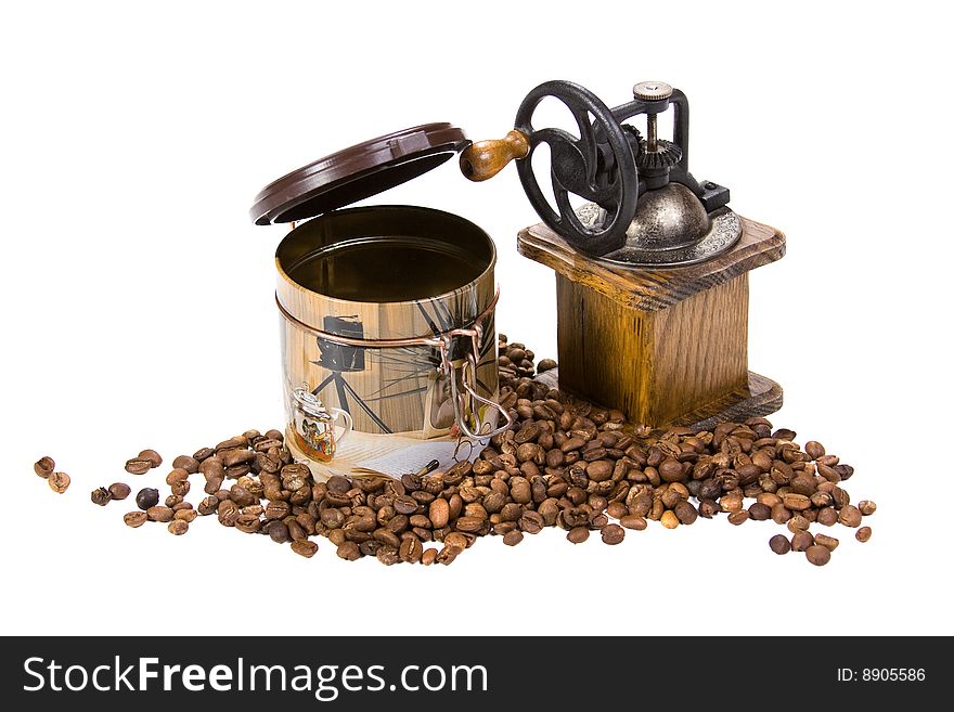 Aromatic sweet coffee in white background