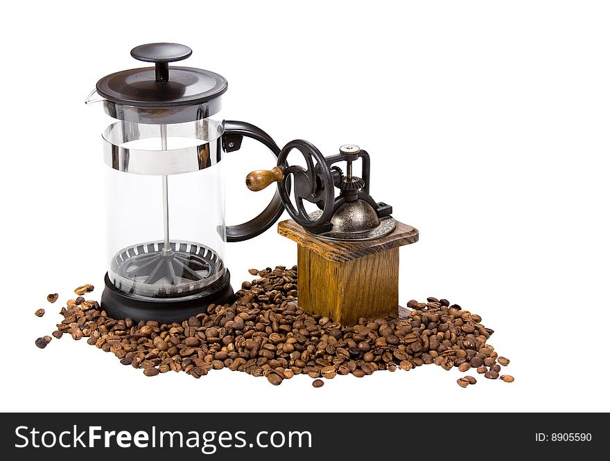 Aromatic sweet coffee in white background