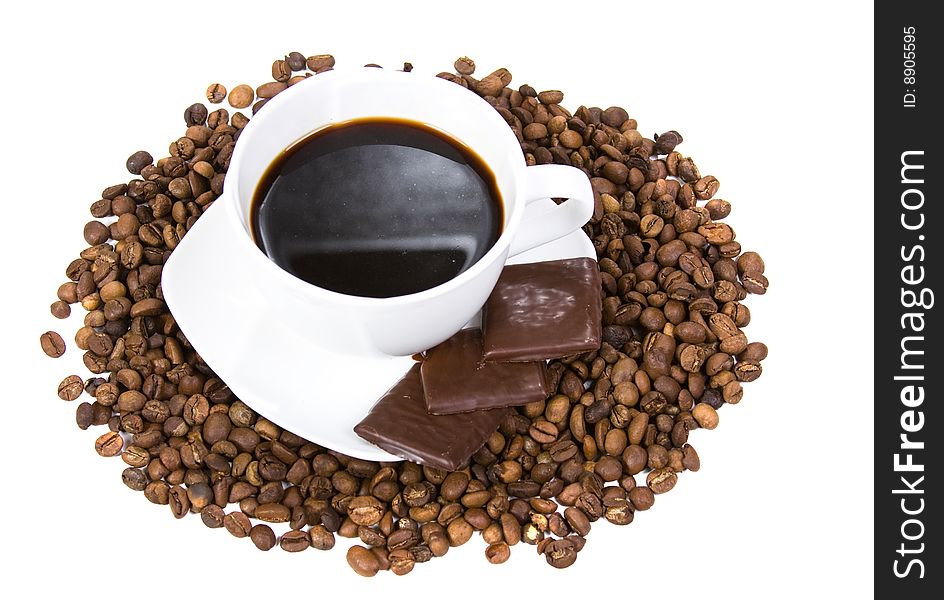 Aromatic sweet coffee in white background