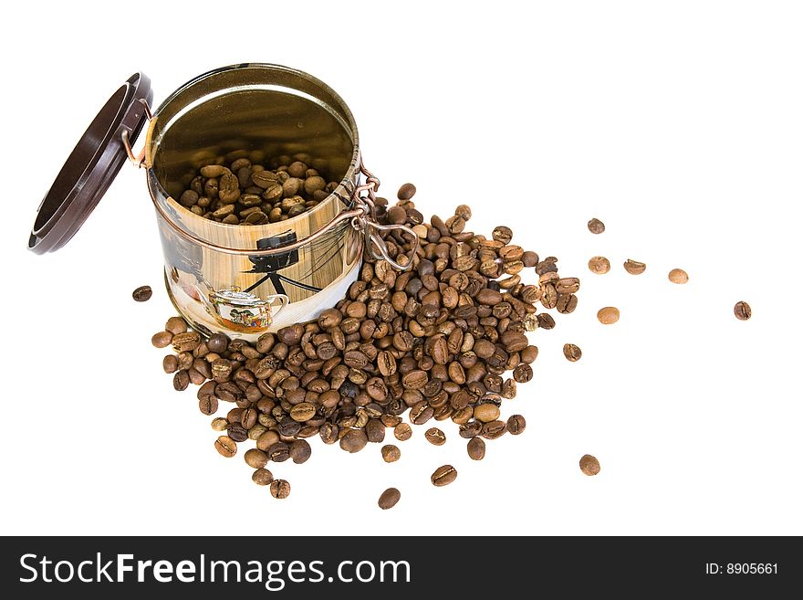 Aromatic sweet coffee in white background