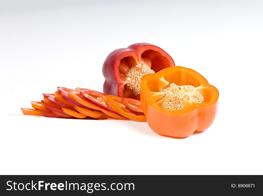 Cut orange and red sweet peppers