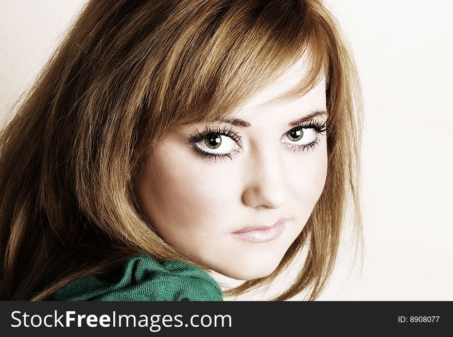 Beautiful young model with striking green eyes. Beautiful young model with striking green eyes