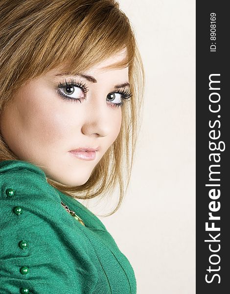 Beautiful young model with striking green eyes. Beautiful young model with striking green eyes