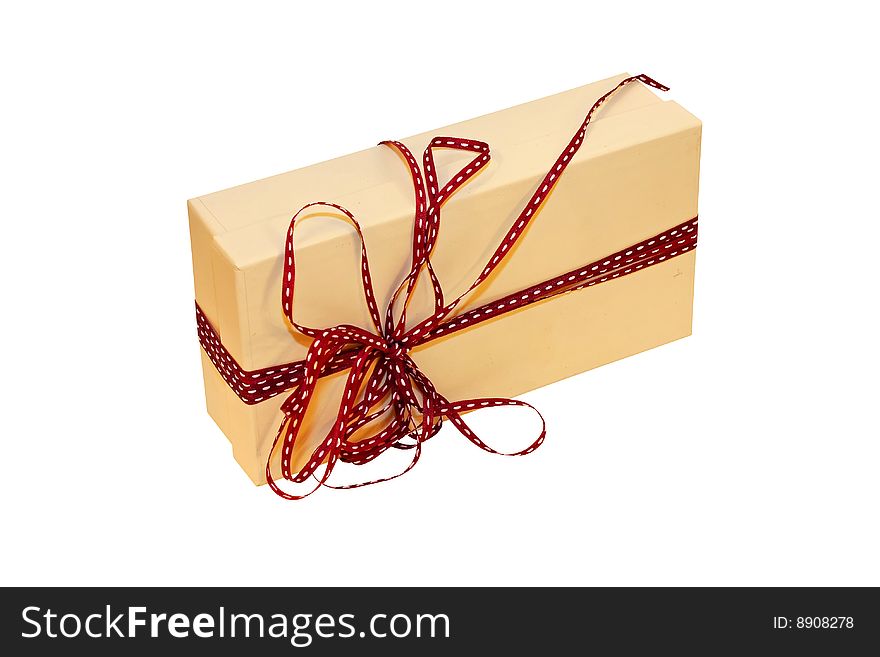Rectangular beige gift isolated included clipping path. Rectangular beige gift isolated included clipping path