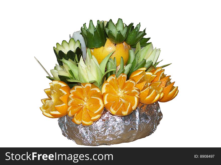 A Flower made from fresh oranges. isolated. A Flower made from fresh oranges. isolated