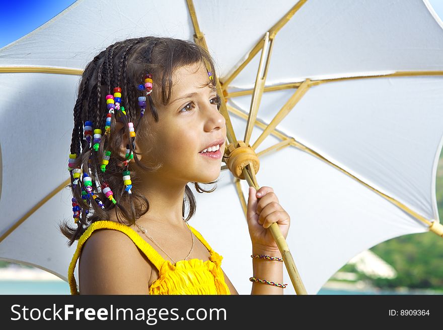 Portrait of little girl having good time in summer environment. Portrait of little girl having good time in summer environment