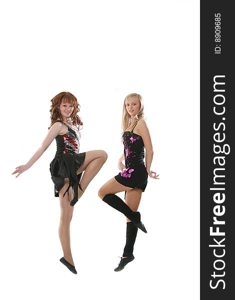 Two girls of the dancer pose in studio. Two girls of the dancer pose in studio