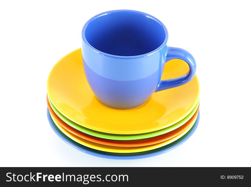 Blue cup, isolated over white board