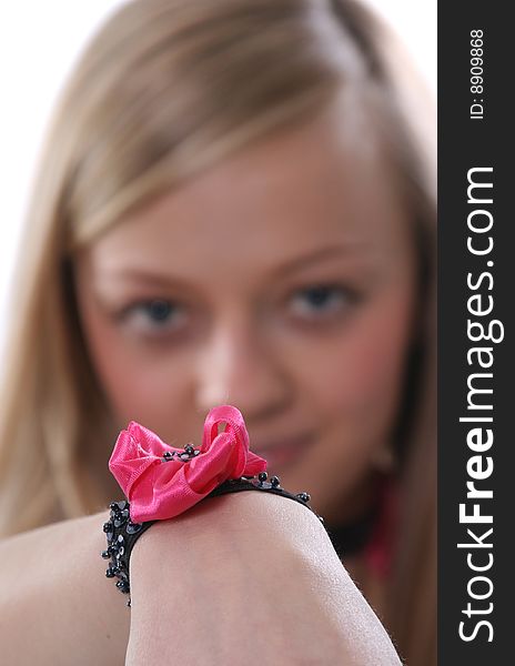 Ornament in the form of a flower on a hand at the girl