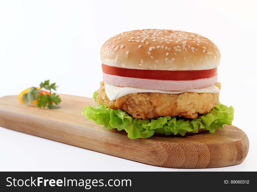 Meat Burger On Brown Oval Board