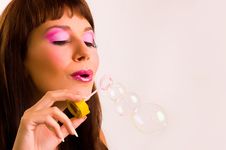 The Girl Starts Up Soap Bubbles Stock Photo The Girl Starts Up Soap Bubbles Stock Photo
