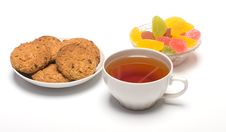 Tea, Cookies And Fruit Candy. Stock Photo