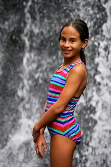 Beautiful Girl In Front Of A Waterfall Stock Photos Beautiful Girl In Front Of A Waterfall Stock Photos
