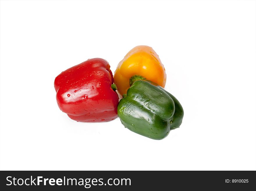 Three color sweet pepper on a white background. Three color sweet pepper on a white background