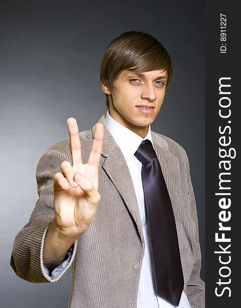 Businessman Victory Sign