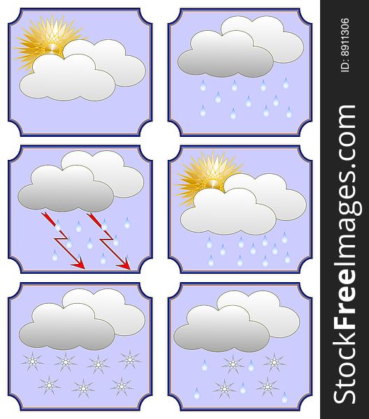 Six icons for a weather forecast. Set 1