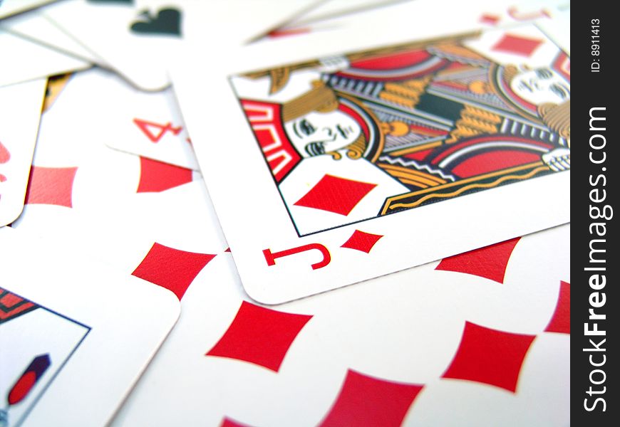 Playing cards with focus on jack of diamonds