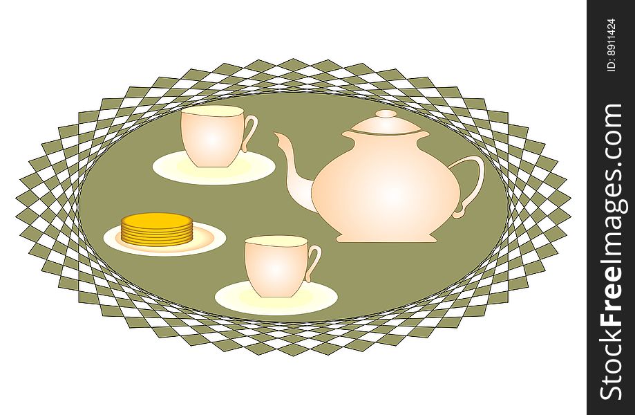 Breakfast for two. Tea-drinking with thin captain. Illustration for a menu, signboard, advertising etc. Breakfast for two. Tea-drinking with thin captain. Illustration for a menu, signboard, advertising etc