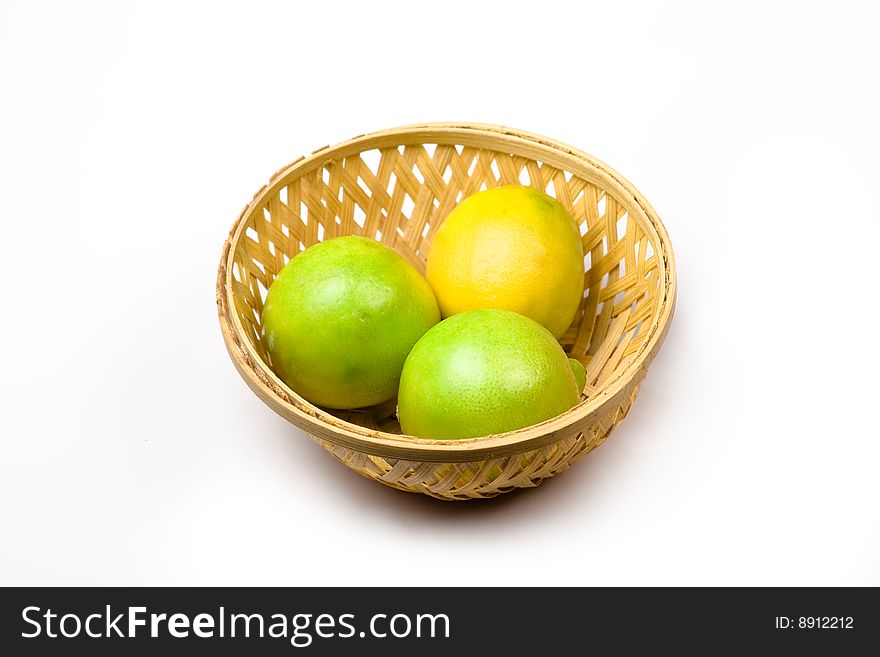 Nice Bamboo basket having   fresh yellow lemon. Nice Bamboo basket having   fresh yellow lemon