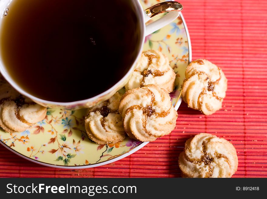 Cup of hot tea with cookies at home. Cup of hot tea with cookies at home