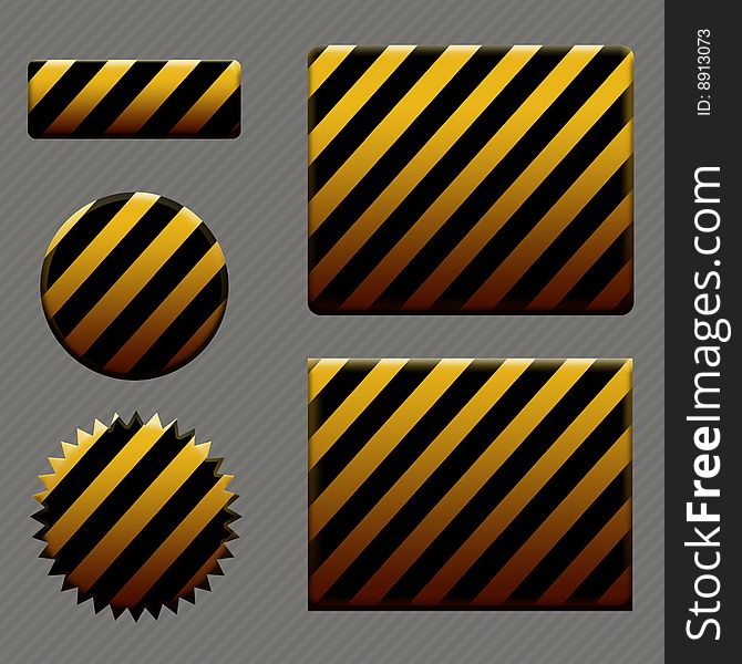 A set of industrial web buttons with various shapes.
