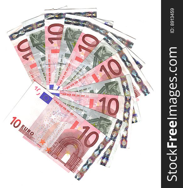 Range of five and ten euro notes. Range of five and ten euro notes