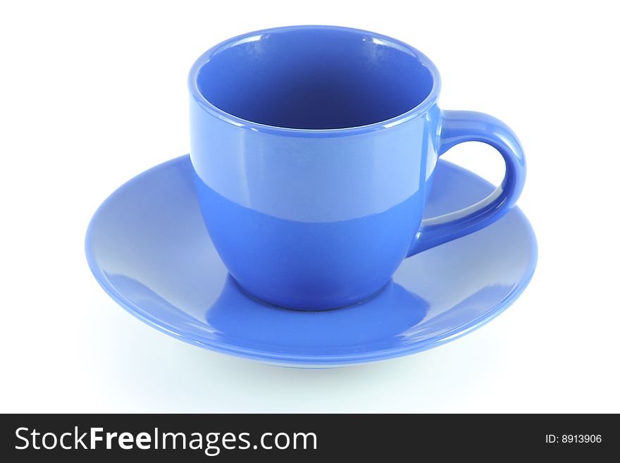 Empty blue cup, isolated over white board