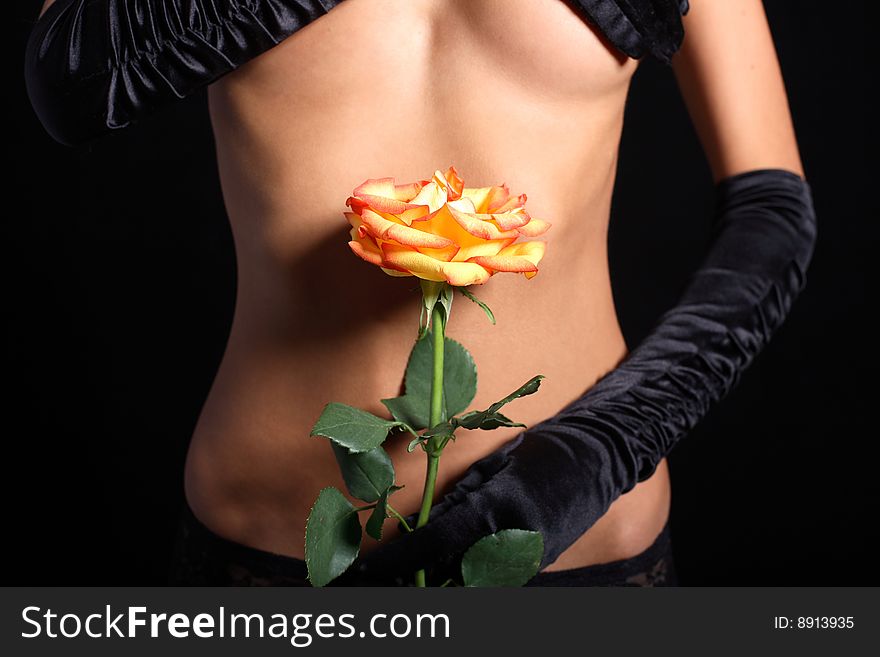 Woman Abdomen Covering With Rose