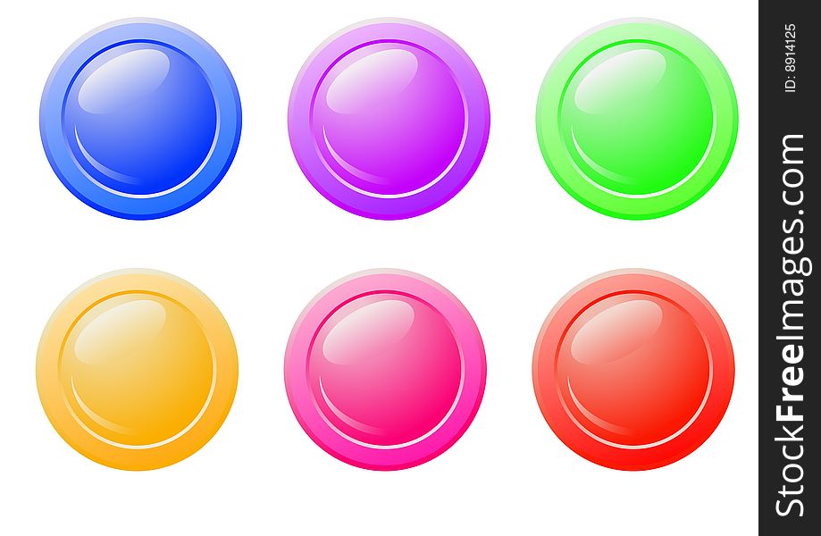 Blue, violet, green, yellow and red button. Blue, violet, green, yellow and red button