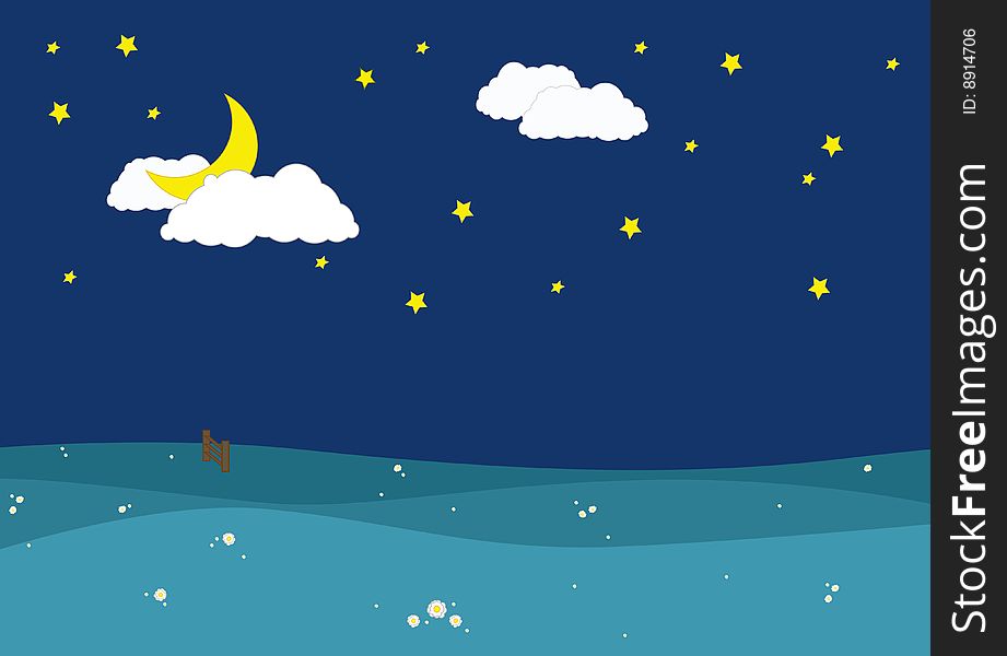 Simple and clean nightscape illustration