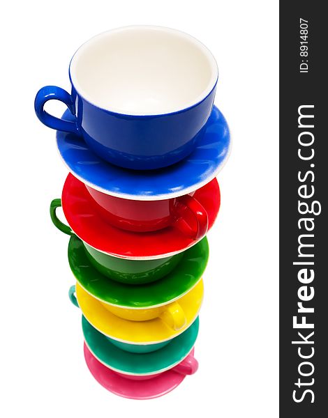 Beautiful color cups on a white background