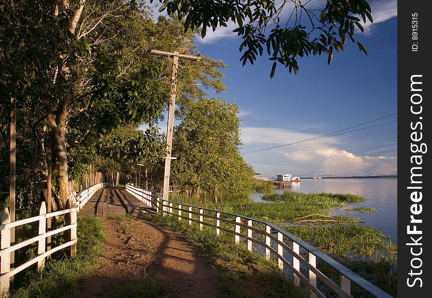 A view of a wooden passage way in the Amazon river - Brazil. A view of a wooden passage way in the Amazon river - Brazil