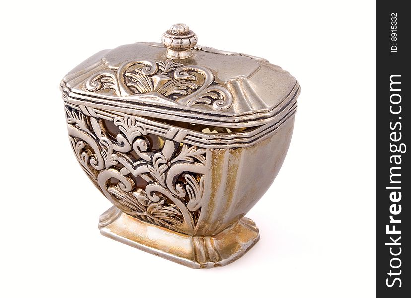 Antique silver box on a white background