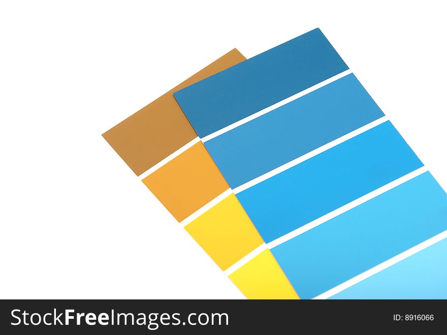 A yellow and blue paint sample on white background. A yellow and blue paint sample on white background.