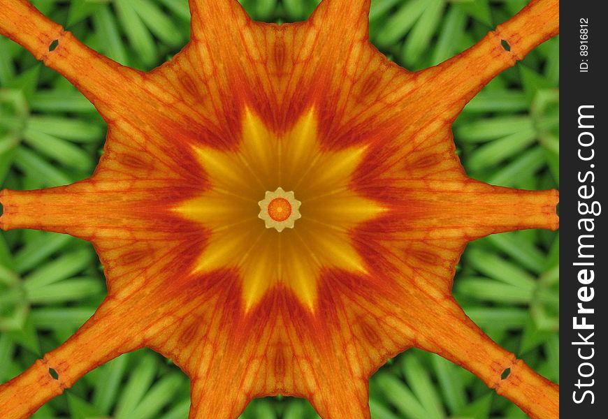 Photo of a flower altered into a kaleidoscope. Photo of a flower altered into a kaleidoscope