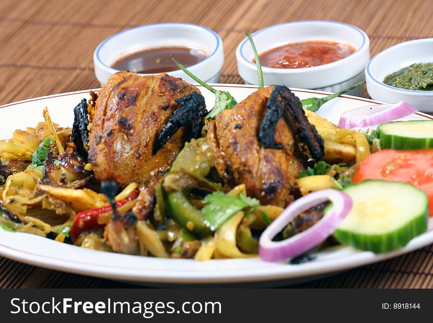 Tandoori quail in plate for dinner time