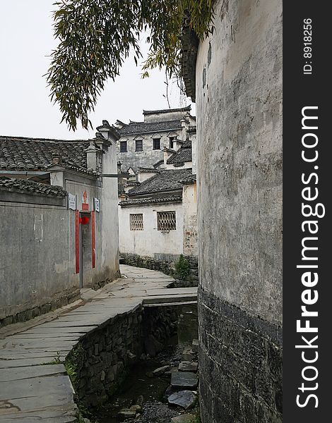 Detail of a narrow village street, at anhui china. Detail of a narrow village street, at anhui china.