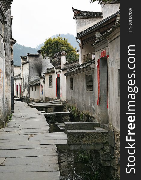 Detail of a narrow village street, at anhui china. Detail of a narrow village street, at anhui china.