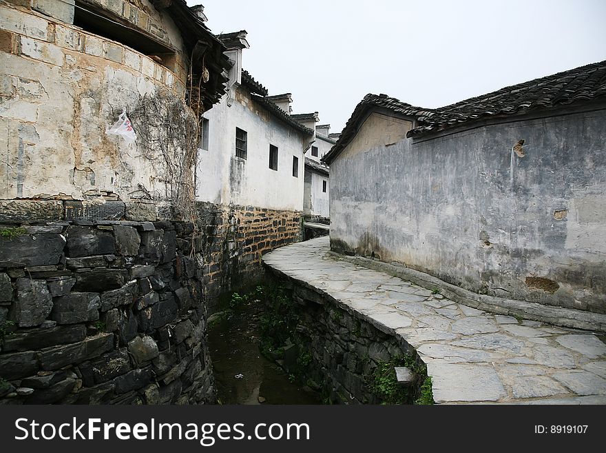 Detail of a narrow village street, at anhui china. Detail of a narrow village street, at anhui china.