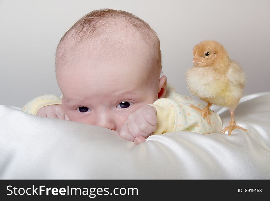 Baby and chicken
