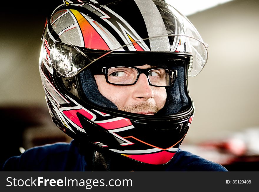 Man Wearing Black Gray Red Motorcycle Helmet