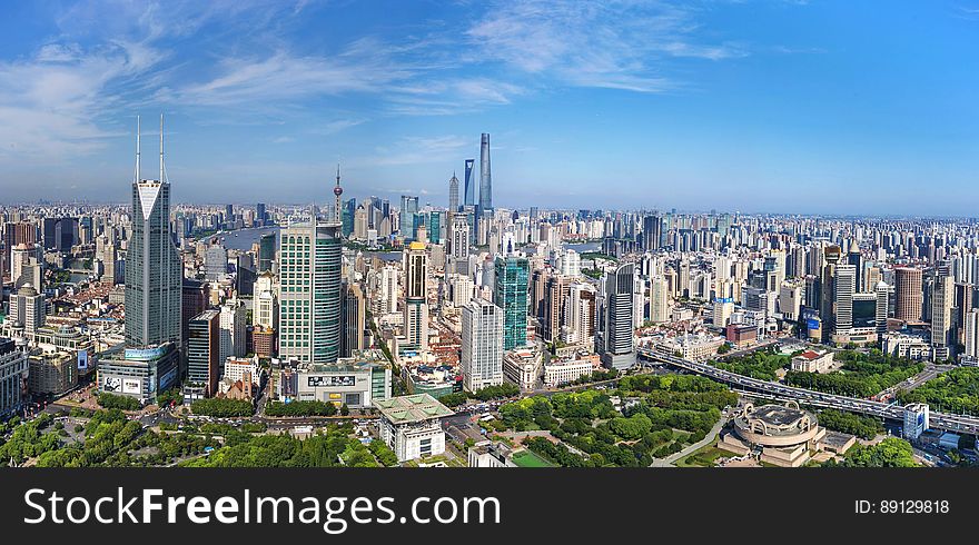An aerial view over the downtown of Shanghai. An aerial view over the downtown of Shanghai.