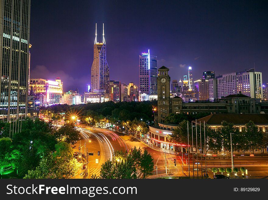 A view over the city of Shanghai, China, at night. A view over the city of Shanghai, China, at night.