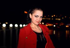 Brunette Walks On A Night City Royalty Free Stock Image Brunette Walks On A Night City Royalty Free Stock Image