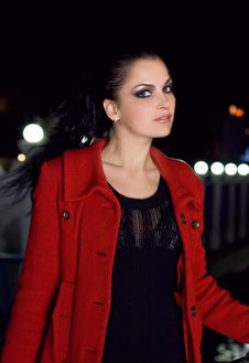 Brunette Walks On A Night City Stock Photos Brunette Walks On A Night City Stock Photos