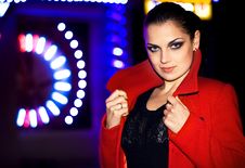 Brunette Walks On A Night City Royalty Free Stock Photos Brunette Walks On A Night City Royalty Free Stock Photos