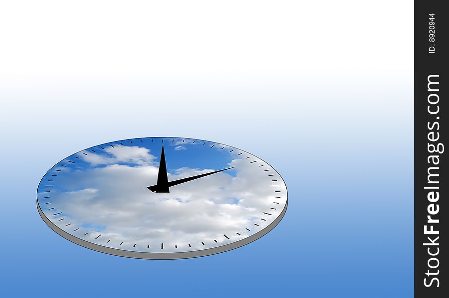 Time concept showing clock face over cloudy sky