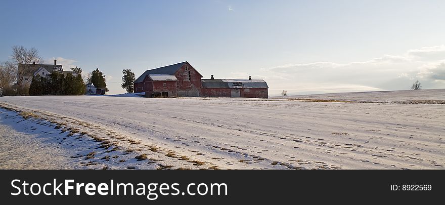 Vermont farm in the winter in panoramic. Vermont farm in the winter in panoramic