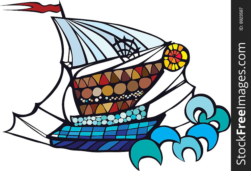 Vector stylized drawing of ancient ship. Vector stylized drawing of ancient ship